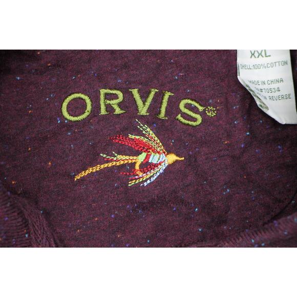Orvis Rainbow Flecked Polo Long Sleeve Burgundy Knit Shirt XXL - Picture 3 of 3